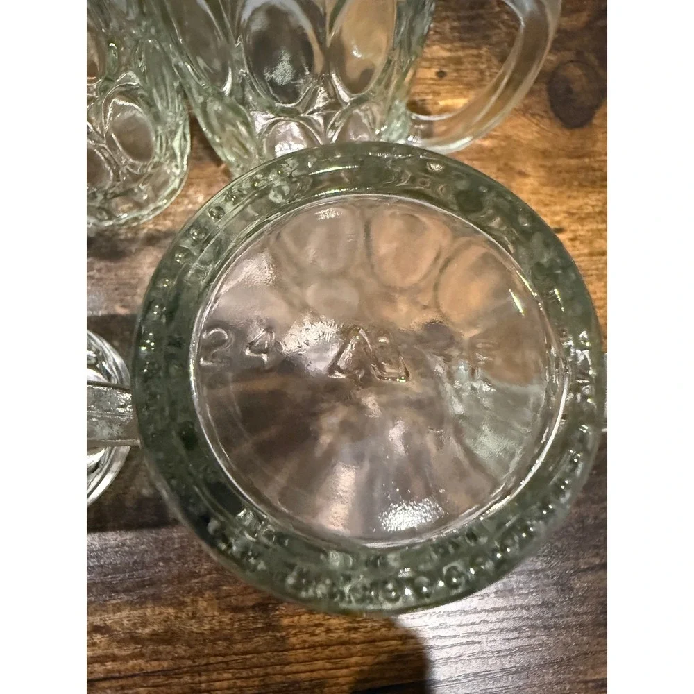 Vintage Thumbprint Glass RootBeer Mugs Set of 4 Clear Dimple Steins 5.5